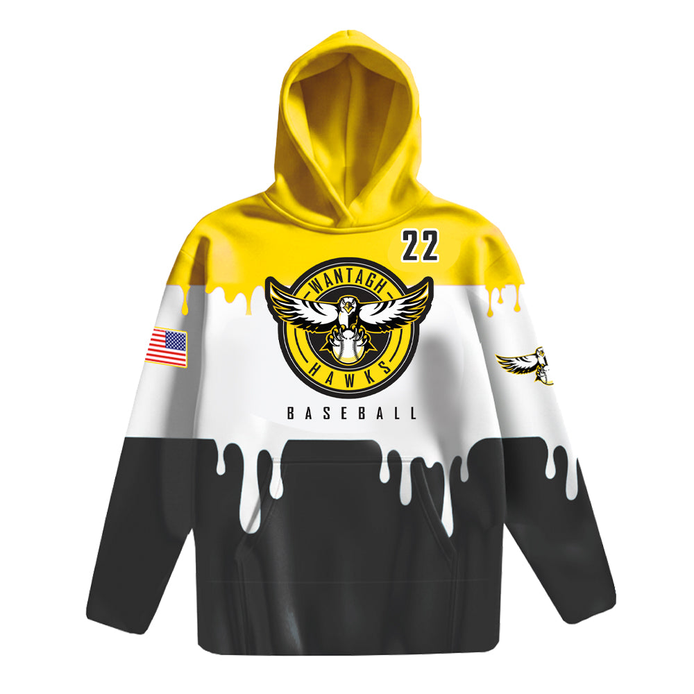Wantagh Hawks | Sublimated Fleece Lined Yellow Drip Hoodie