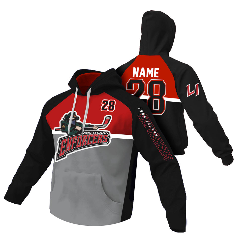 Enforcers Hockey | Sublimated Fleece Lined Shell Hoodie (Black/Red/Grey)