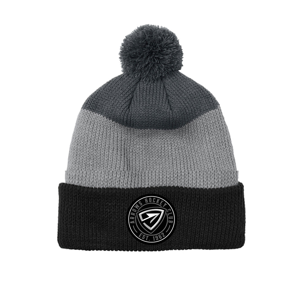 Arrows | Striped Cozy Knit Pom Beanie (Black/Grey)