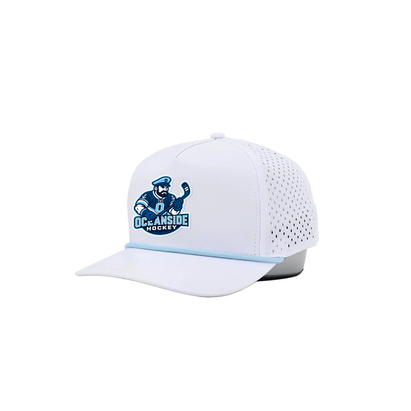 Oceanside Hockey | PVC Logo Performance Rope Cap (White/Light Blue Rope)