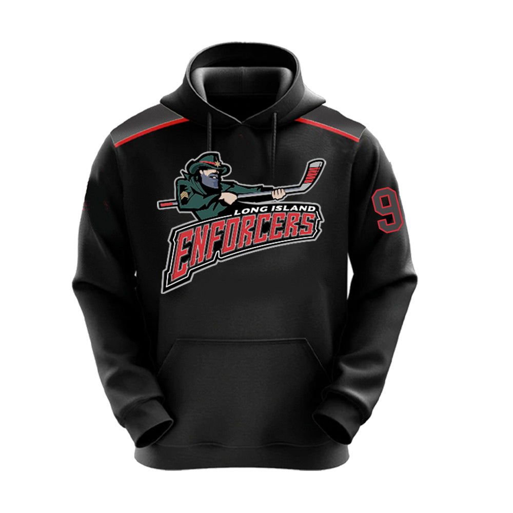 Enforcers Hockey | Main Logo Sublimated Fleece Lined Soft-Poly Stretch Hoodie (Black)