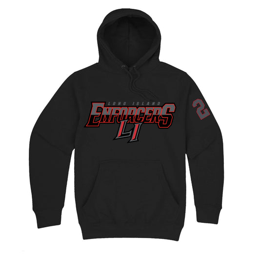 Enforcers Hockey | Wordmark Logo Numbered Hoodie (Black)