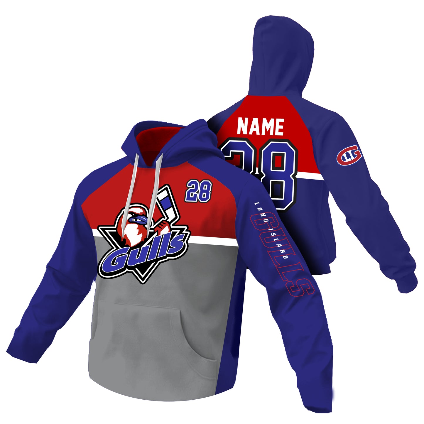 Gulls Hockey | Sublimated Fleece Lined Shell Hoodie (Royal/Red/Grey)