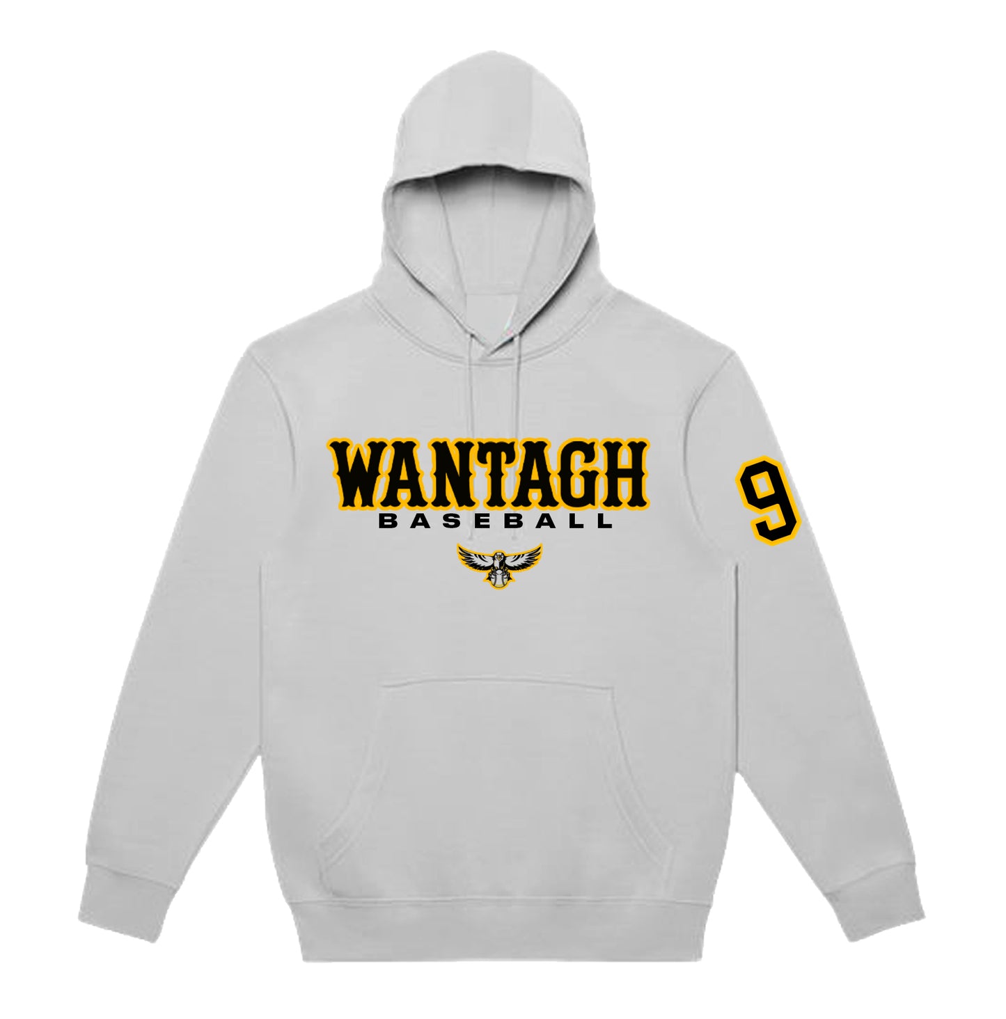 Wantagh Hawks | "Wantagh Baseball" Vintage Font Hood (Light Grey)