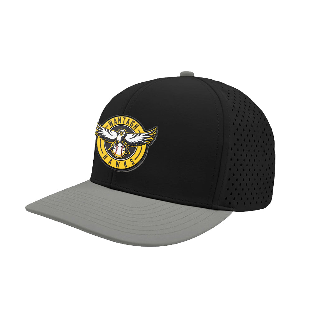 Wantagh Hawks | PVC Logo Perforated Performance Cap (Black/Grey)