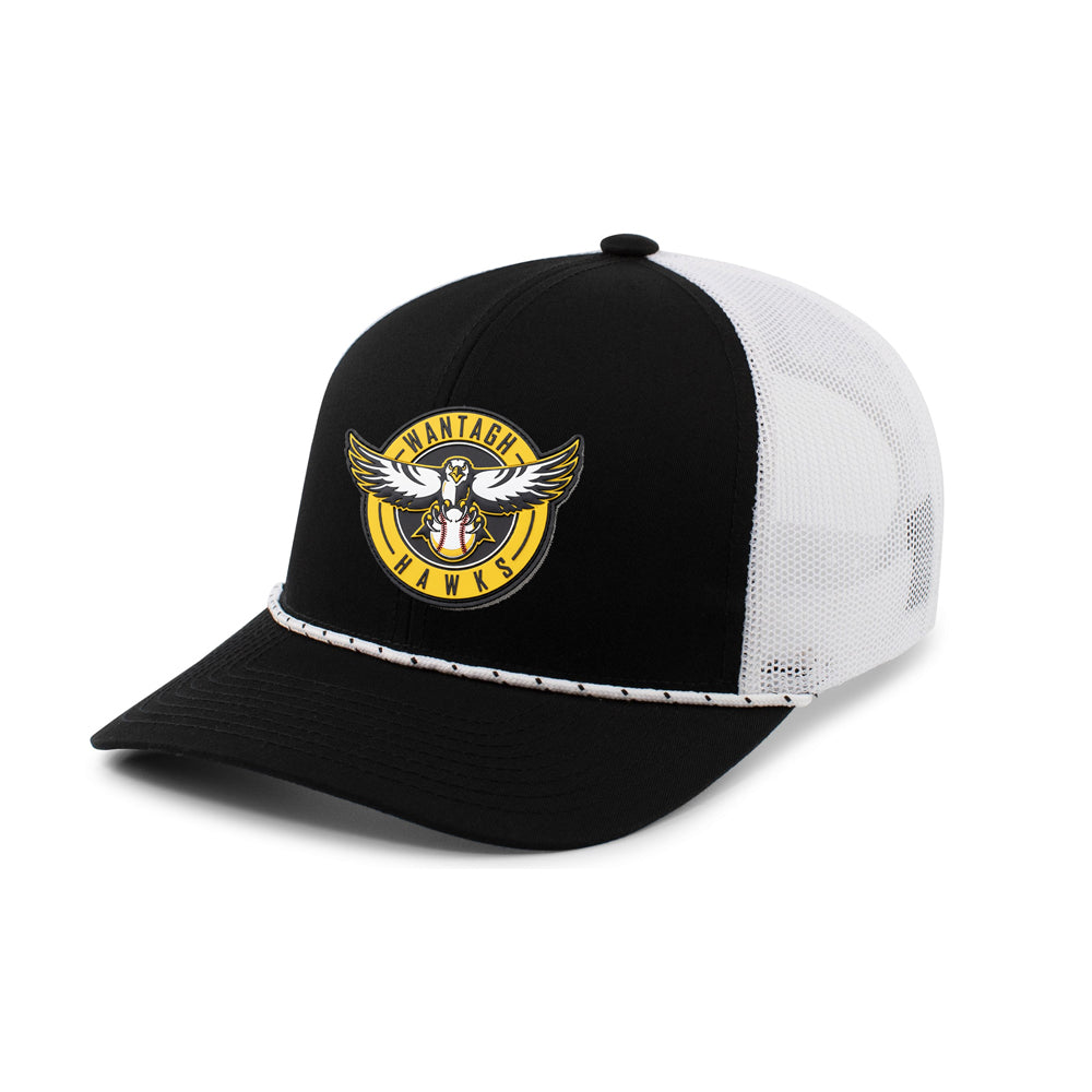 Wantagh Hawks | PVC Logo Mesh Snapback Rope Cap (Black/White)