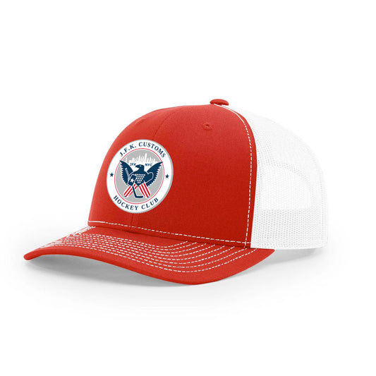 JFK Customs |   Red/White Mesh Logo Cap