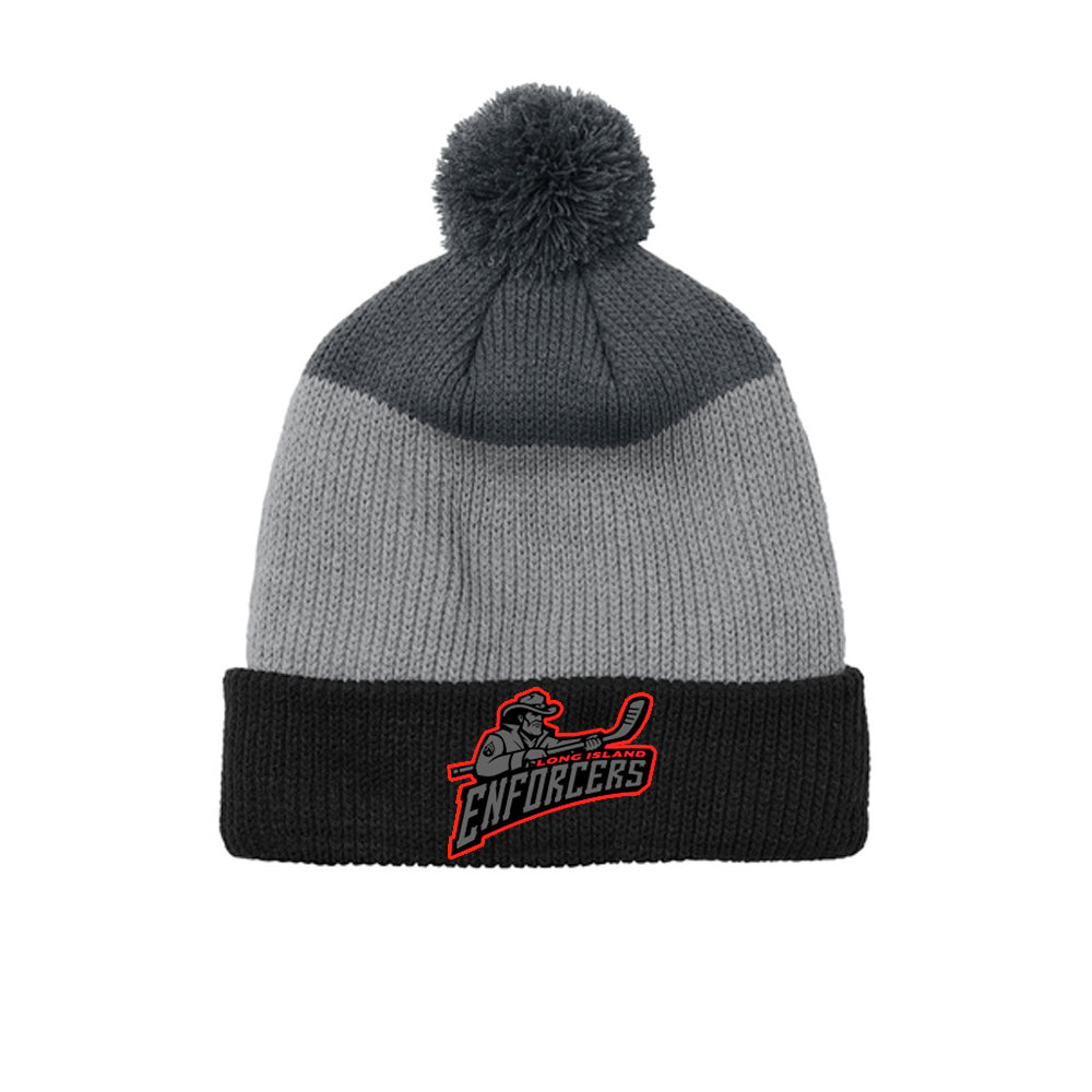Enforcers | Striped Cozy Knit Pom Beanie (Black/Grey)