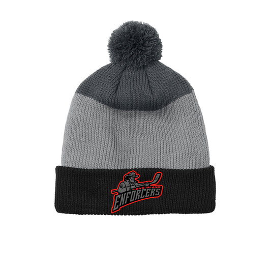 Enforcers | Striped Cozy Knit Pom Beanie (Black/Grey)