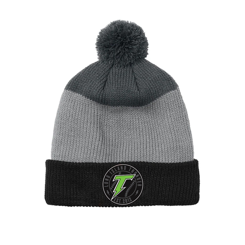 Thunder | Striped Cozy Knit Pom Beanie (Black/Grey)