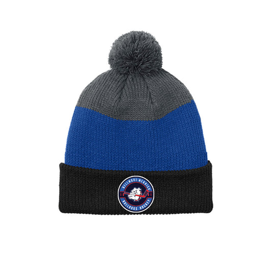 BM Bulldogs | Striped Cozy Knit Pom Beanie (Royal/Black)