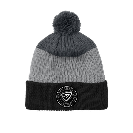 Arrows | Striped Cozy Knit Pom Beanie (Black/Grey)