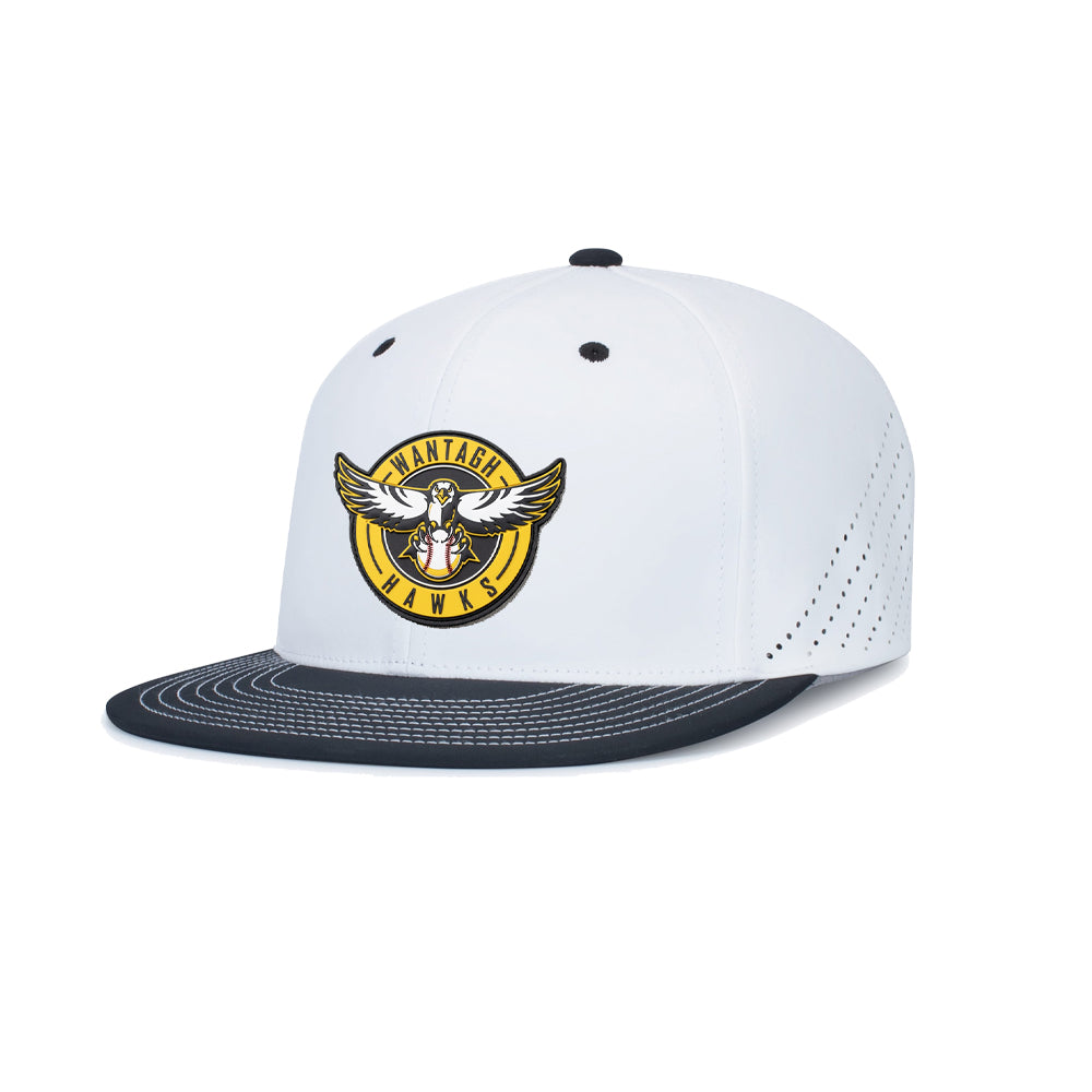 Wantagh Hawks | PVC Logo Perforated Performance Flexfit Fitted Cap (White/Black)